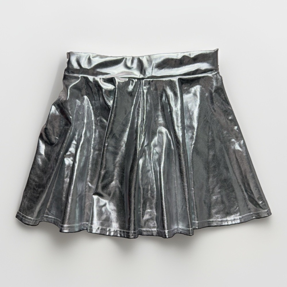 Urban Coco Silver Metallic Skater Mini Skirt Womens M Shiny Festival EDM Rave